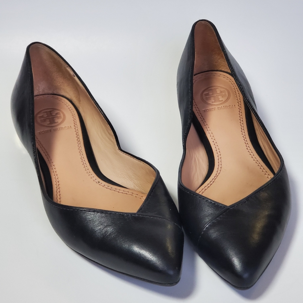 Tory Burch gold-heeled, point-toe flats